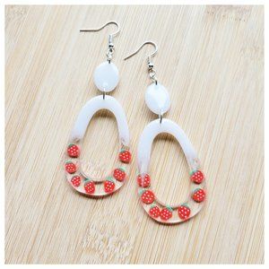 Strawberry Earrings Handmade Strawberries and Cream Dangle Statement Earrings